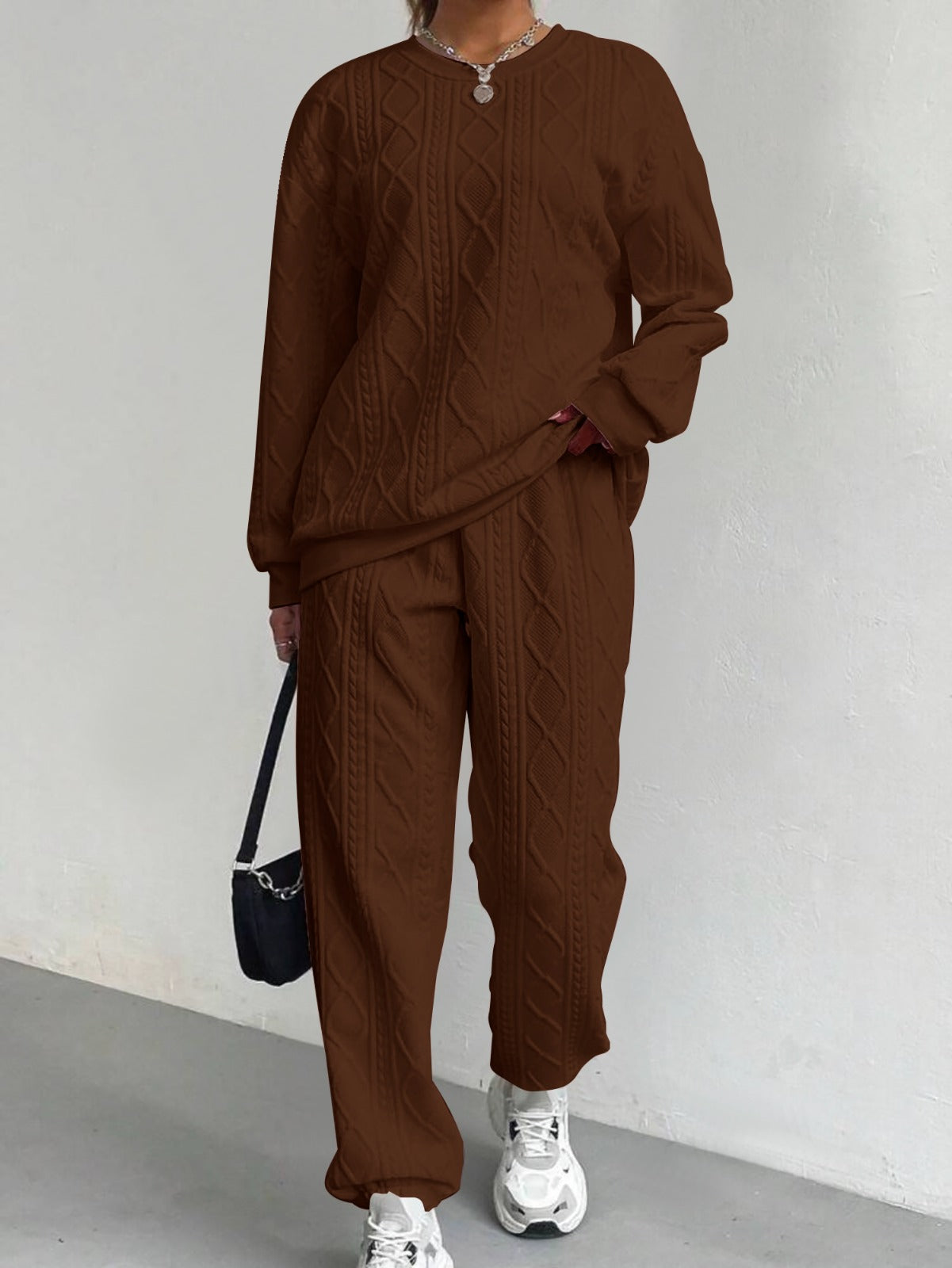 Cable Knit Sweater & Pants Two-Piece Lounge Set for Women