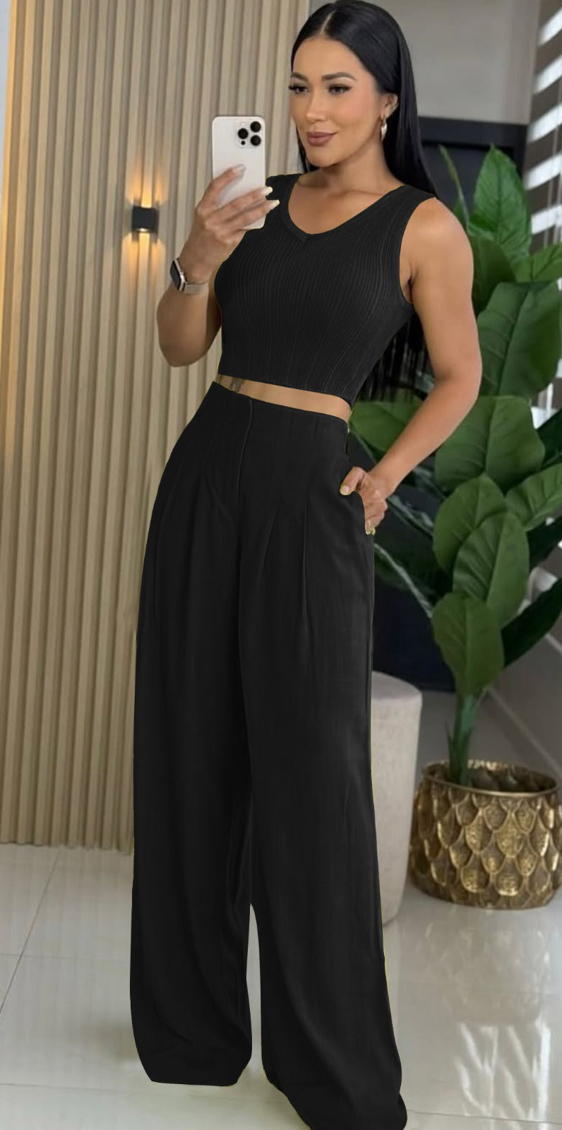 Sleeveless Wide Leg Two-Piece Set for Women
