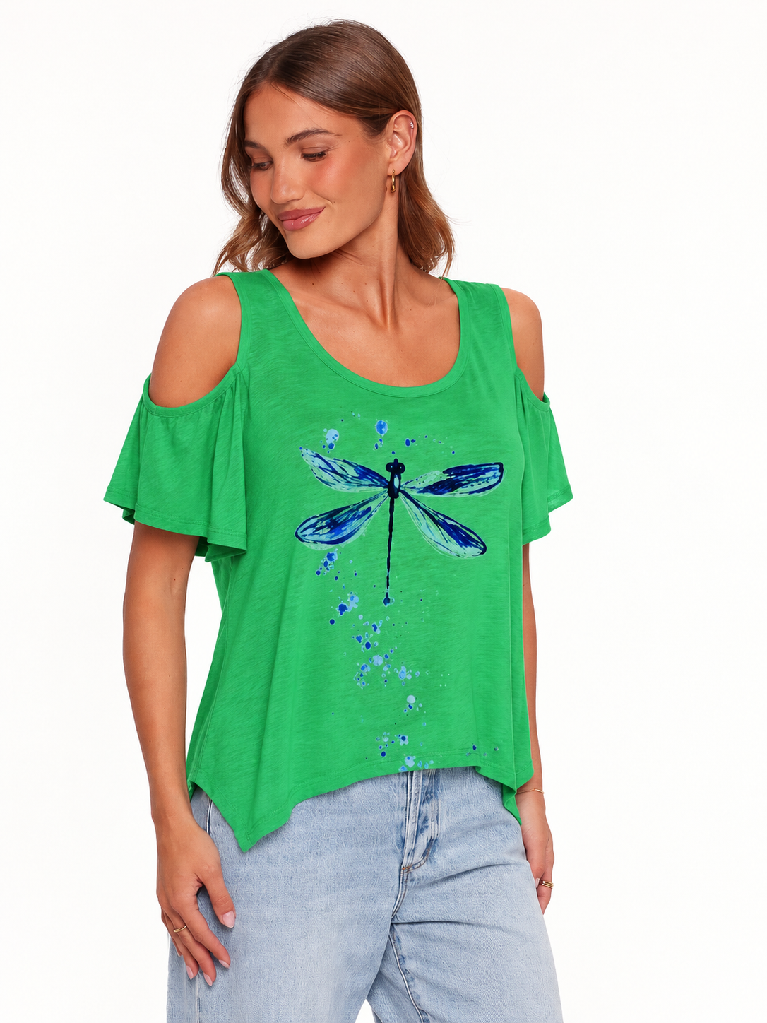 Dragonfly Print Foldover T-Shirt