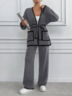 Two-Piece Knit Cardigan & Wide Leg Pants Set