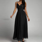 Pleated Mesh Evening Maxi Dress