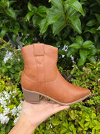 Women’s Brown Western Ankle Boots – Classic Low Heel Cowboy Shoes