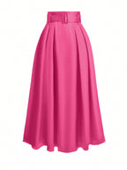High-Waist Belted A-Line Maxi Skirt – Elegant Flowy Style