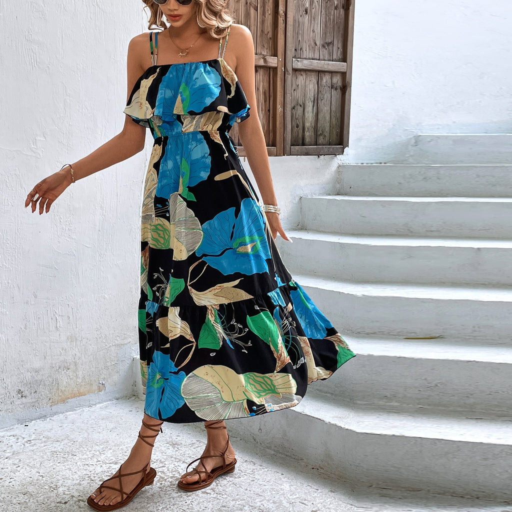 Tropical Bloom Spaghetti Strap Maxi Dress