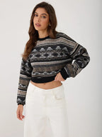 Pattern Knit Sweater – Casual Long Sleeve Winter Pullover