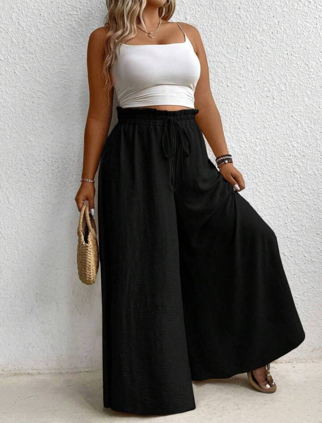 Wide Leg Curve Drawstring Pants