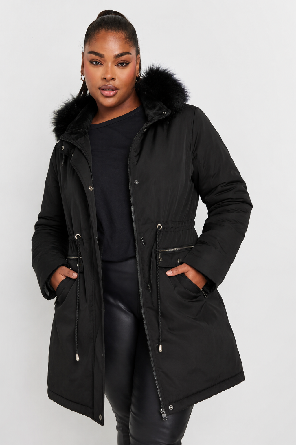 Women’s Winter Parka Jacket with Faux Fur Hood