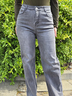 Grey Straight Leg Washed Out Denim Jeans - DYQ-399