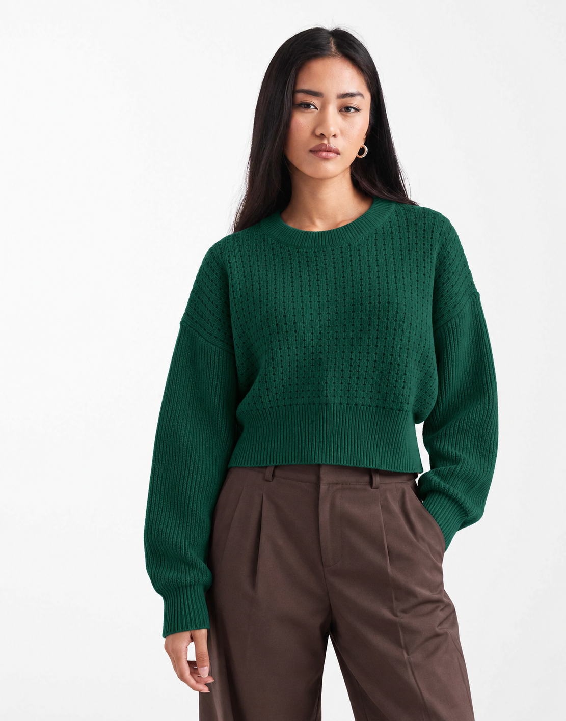 Boxy Long Sleeve Crop Knit Pullover