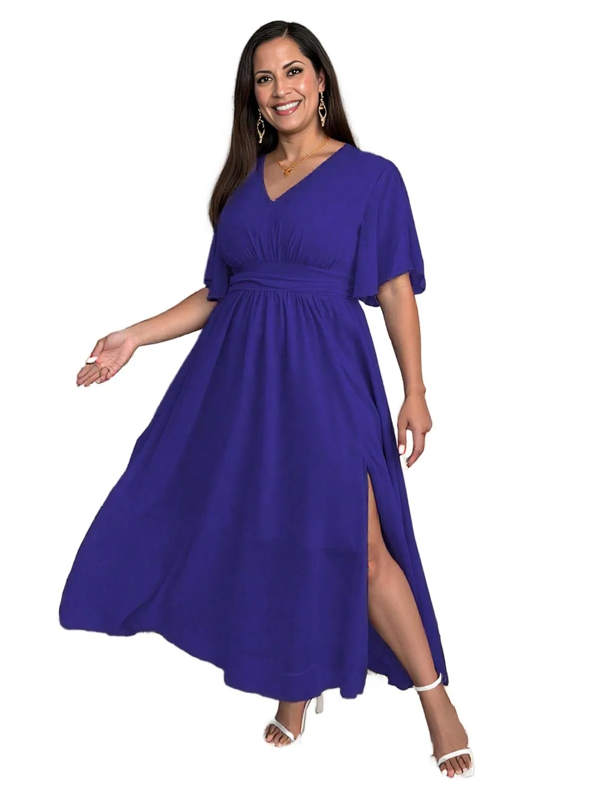 Elegant Sunny Belle Plus Size Chiffon V-Neck Dress – Flowy & Stylish