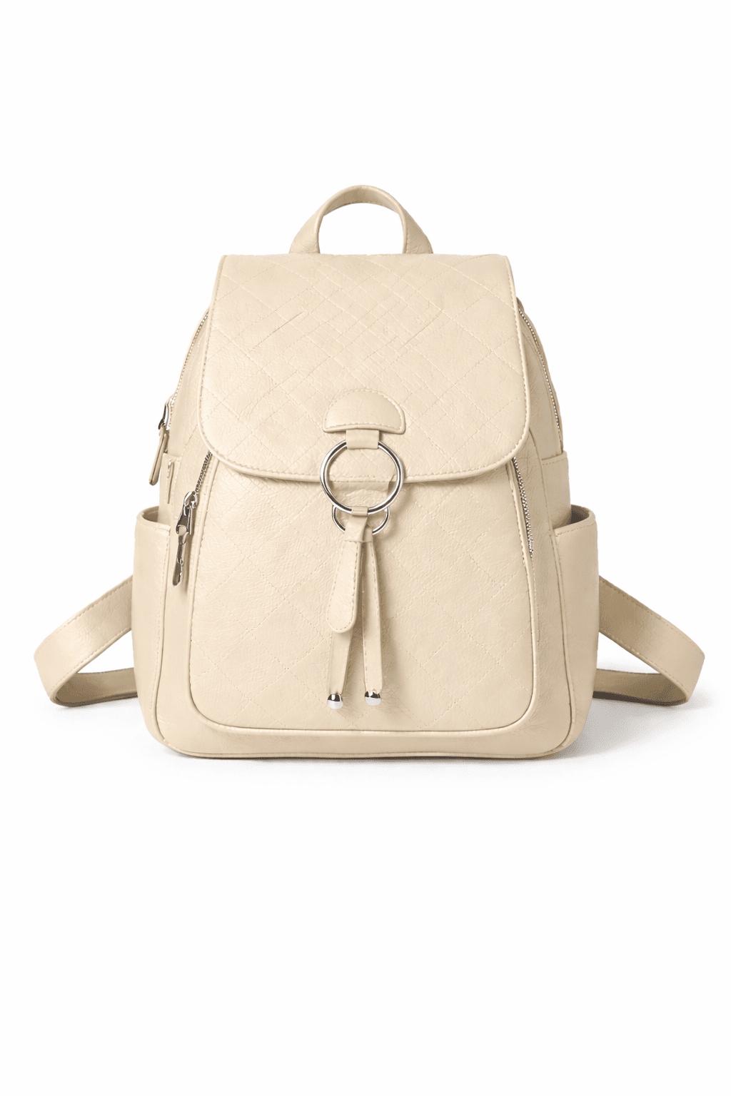 Classic Ring Detail PU Leather Backpack 8B055#