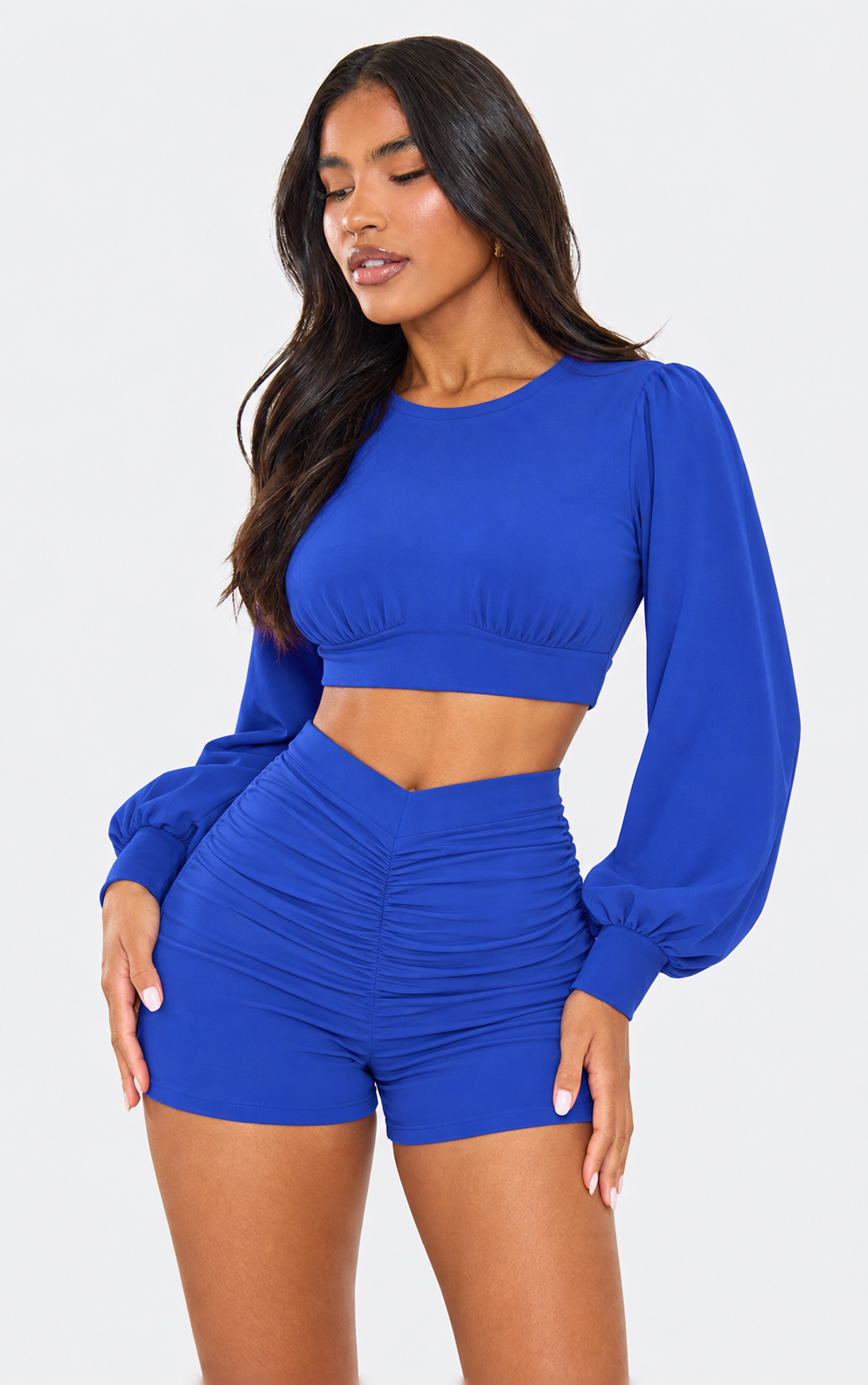 Ruched Shorts and Crop Top Set