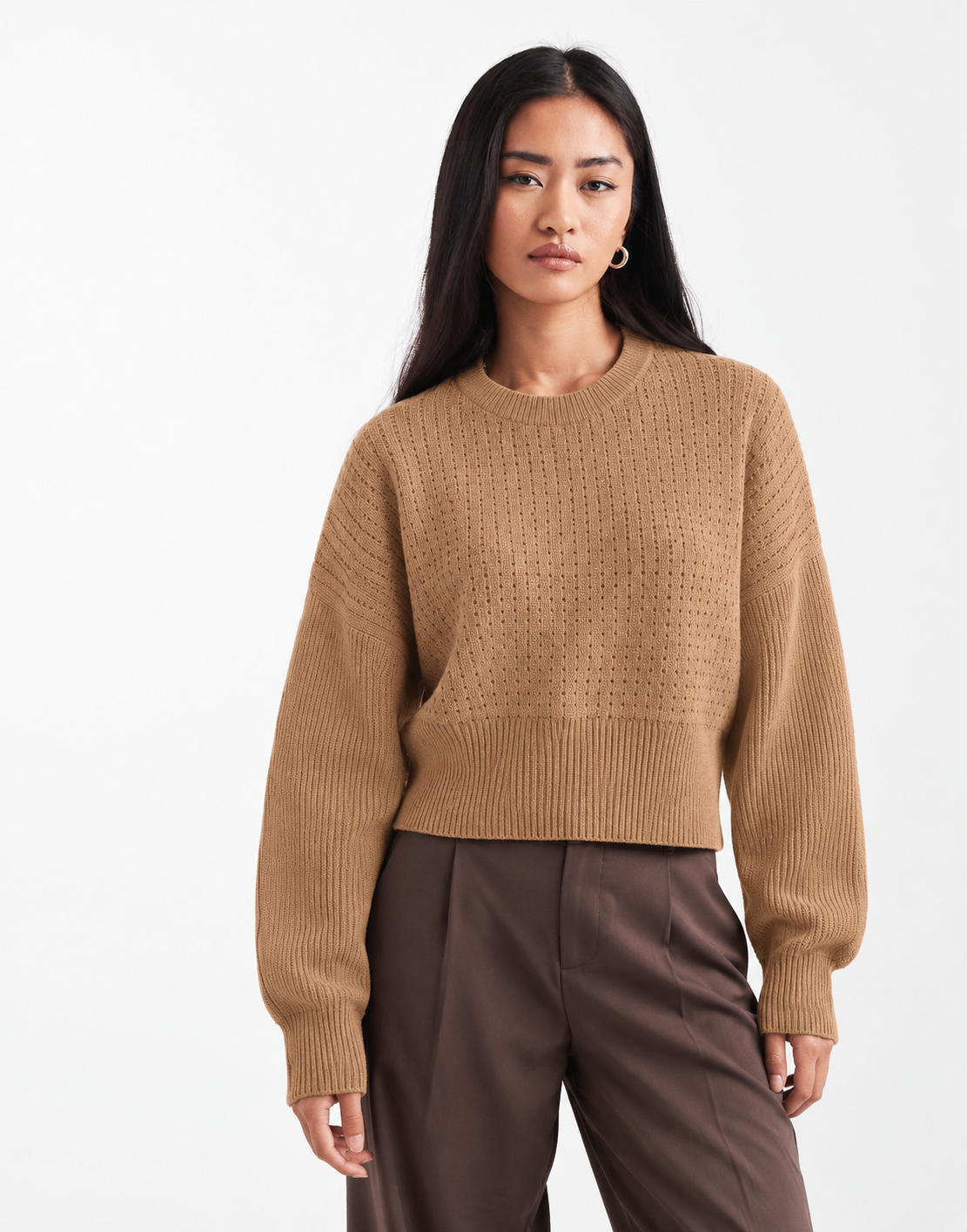 Boxy Long Sleeve Crop Knit Pullover