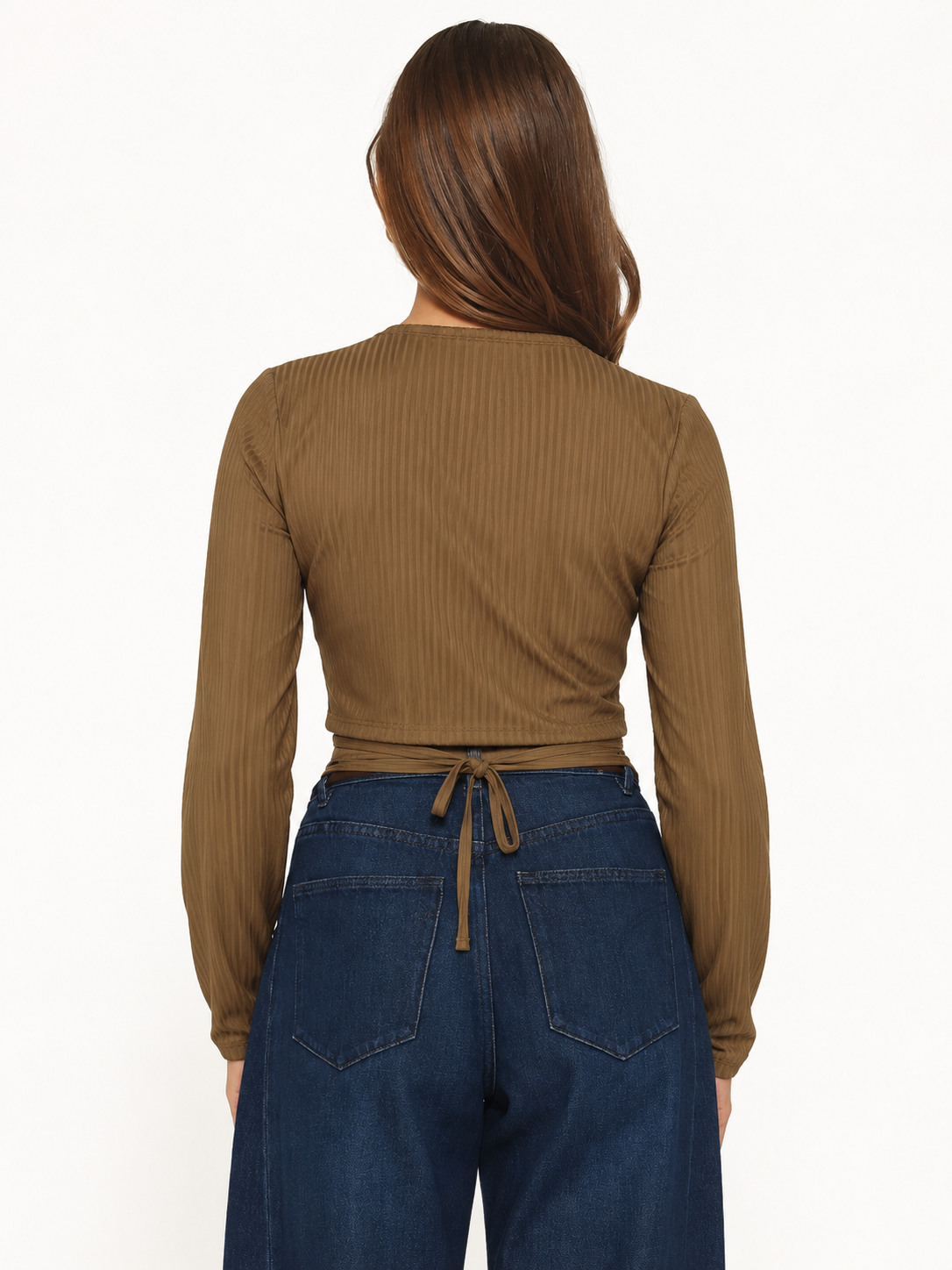 Brown Backless Lace Up T-Shirt Top