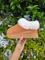 Women’s Black Fur Slip-On Winter Shoes – Warm Platform Casual Slippers