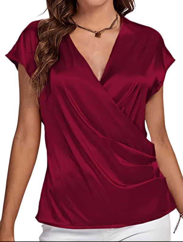 Flattering Wrap-Style Satin Blouse