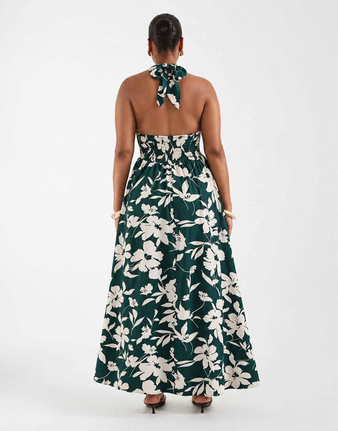 Green Floral Neck Wrap Maxi Dress