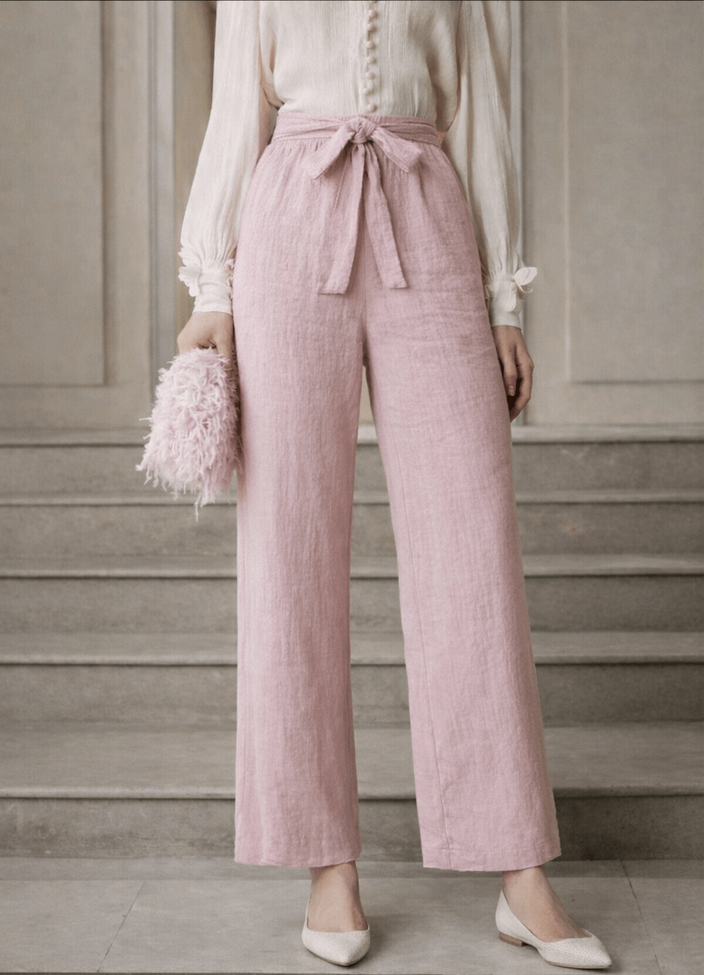 High Waist Wide Leg Pants with Belt