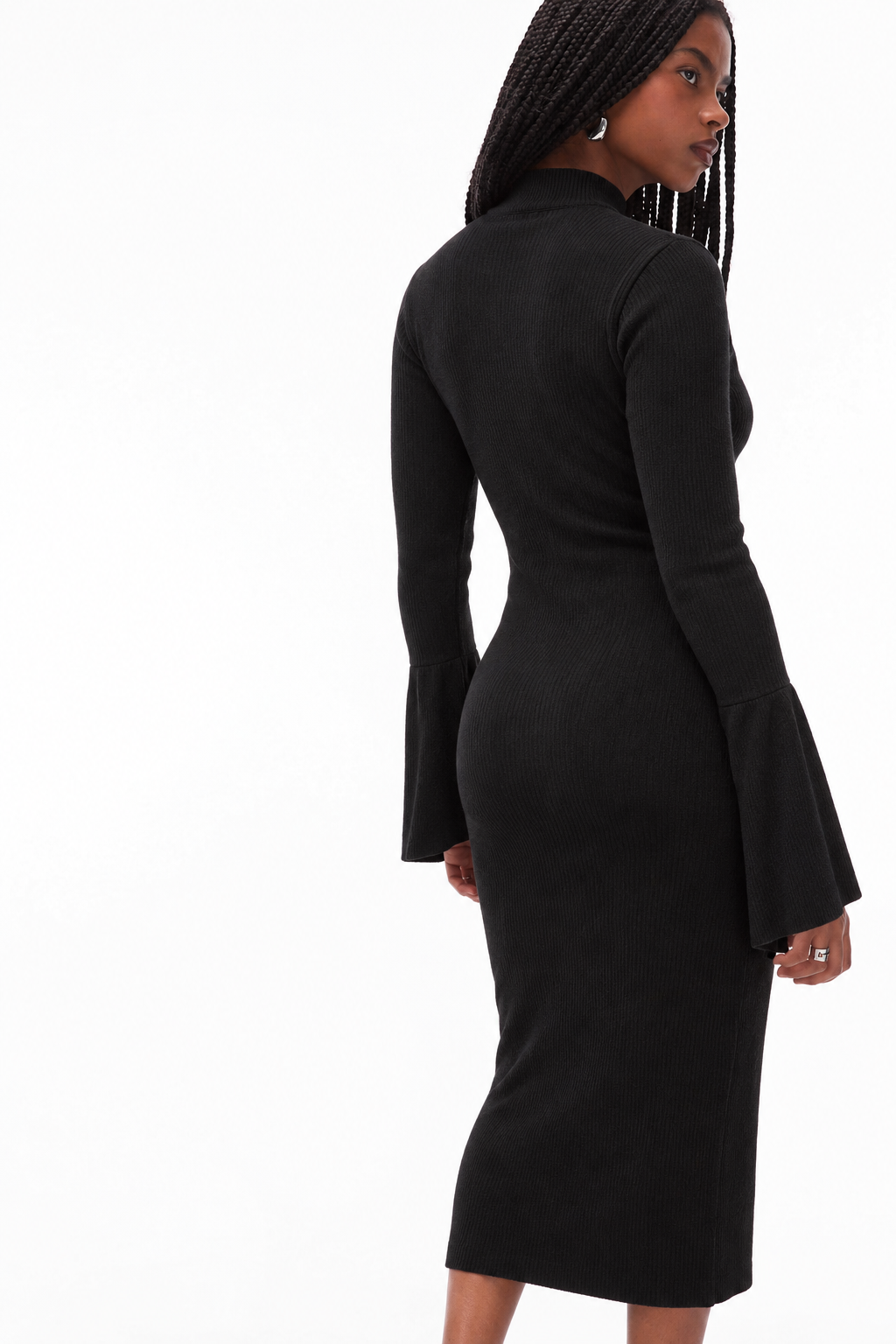 Ribbed Bodycon Dress with Flare Sleeve