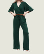 Flowy Sleeve Crop Top & Wide-Leg Pants Set