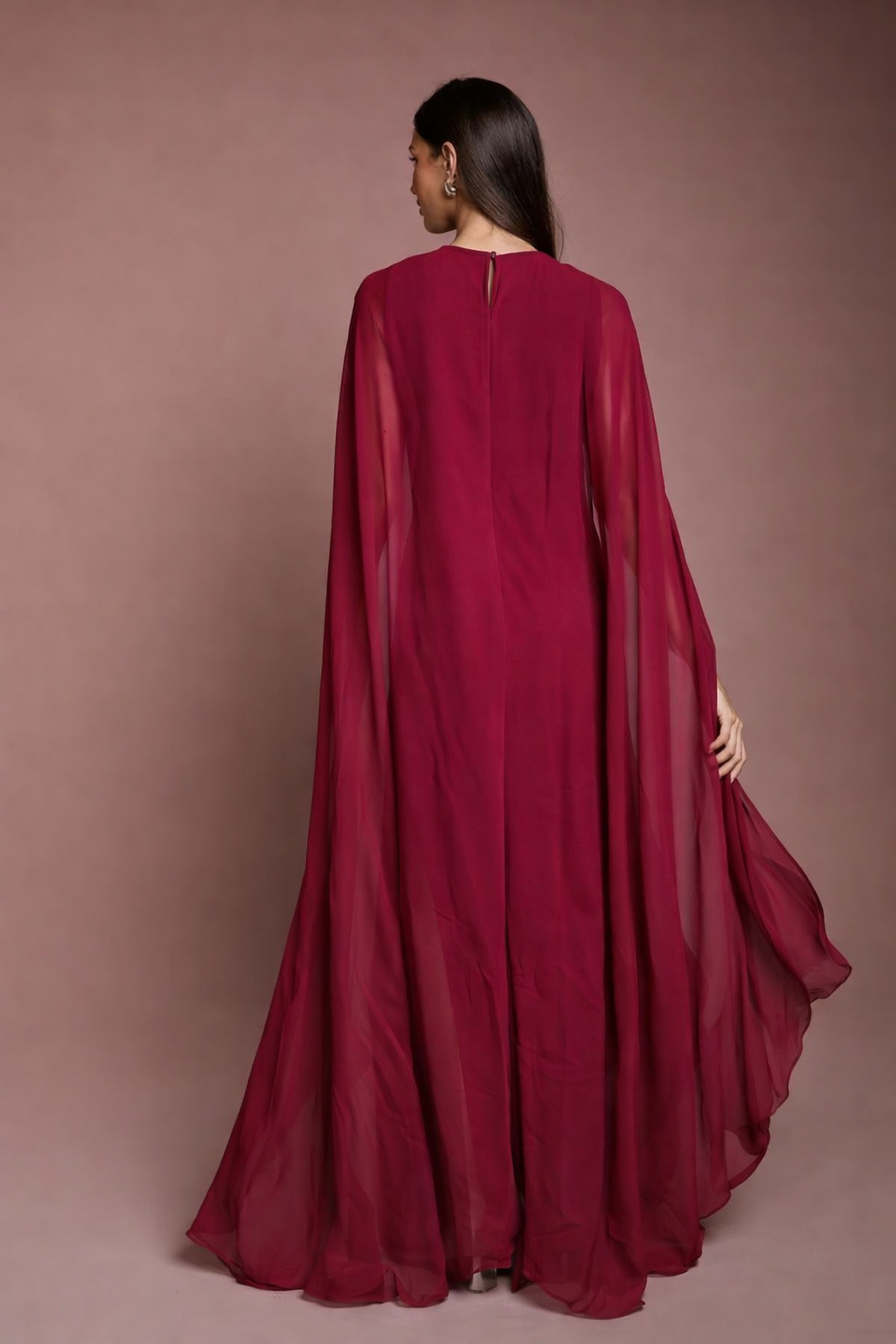 Elegant Cape Sleeve Maxi Dress – Two Piece Overlay Formal Evening Dress