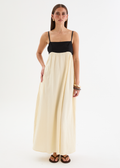 Contrast Bodice Flowing Maxi Dress