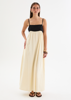 Contrast Bodice Flowing Maxi Dress