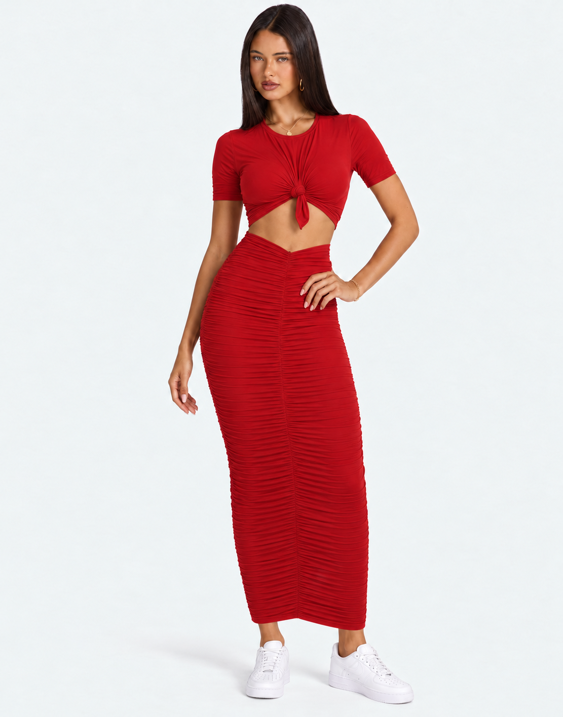 Bodycon Ruched Skirt Two Piece Set