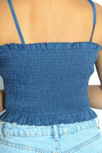 Smocked Ruffle Crop Top – Adjustable Tie Straps for a Stylish & Flattering Look