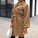 Corduroy Button-Down Belted Shirt Dress