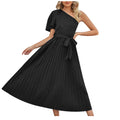 One Shoulder Short Sleeve Belted Maxi Dress