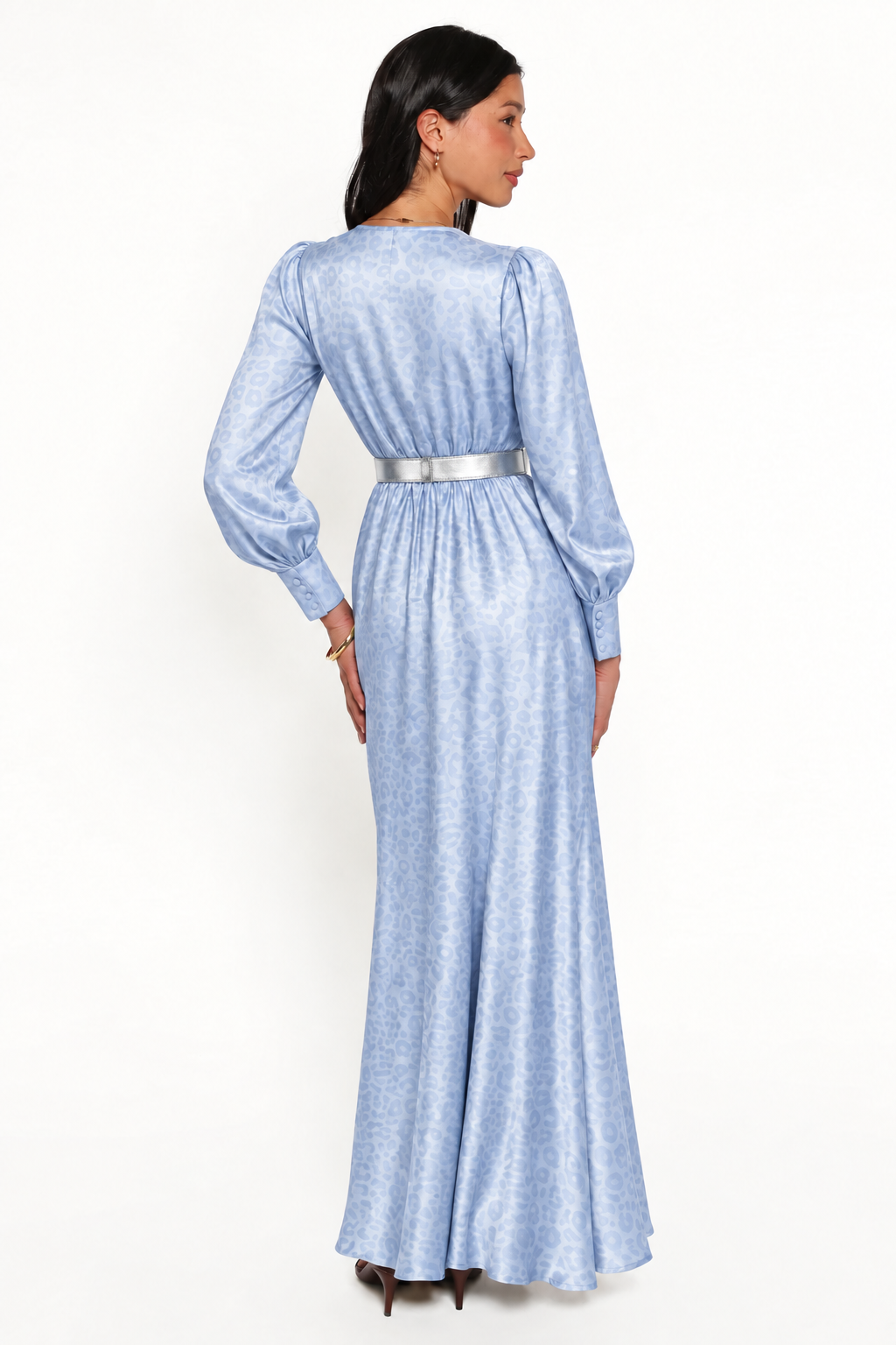 Tie-Neck Satin Maxi Dress With Belt