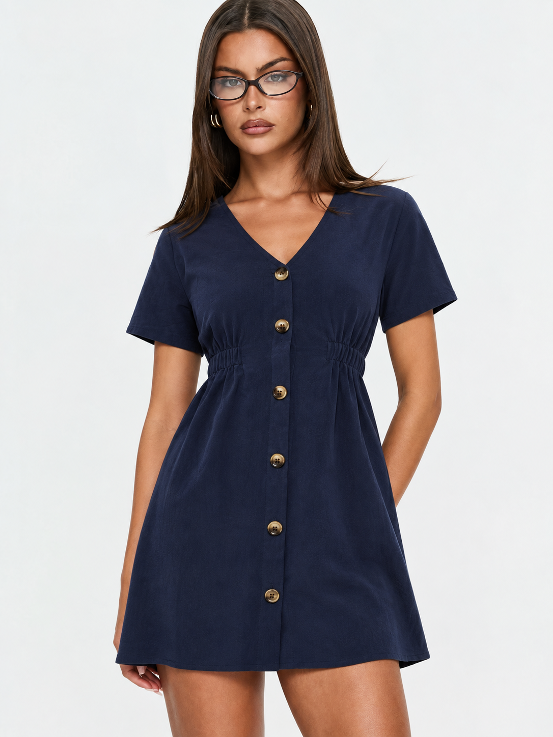 High Waist Gathered Empire Mini Dres