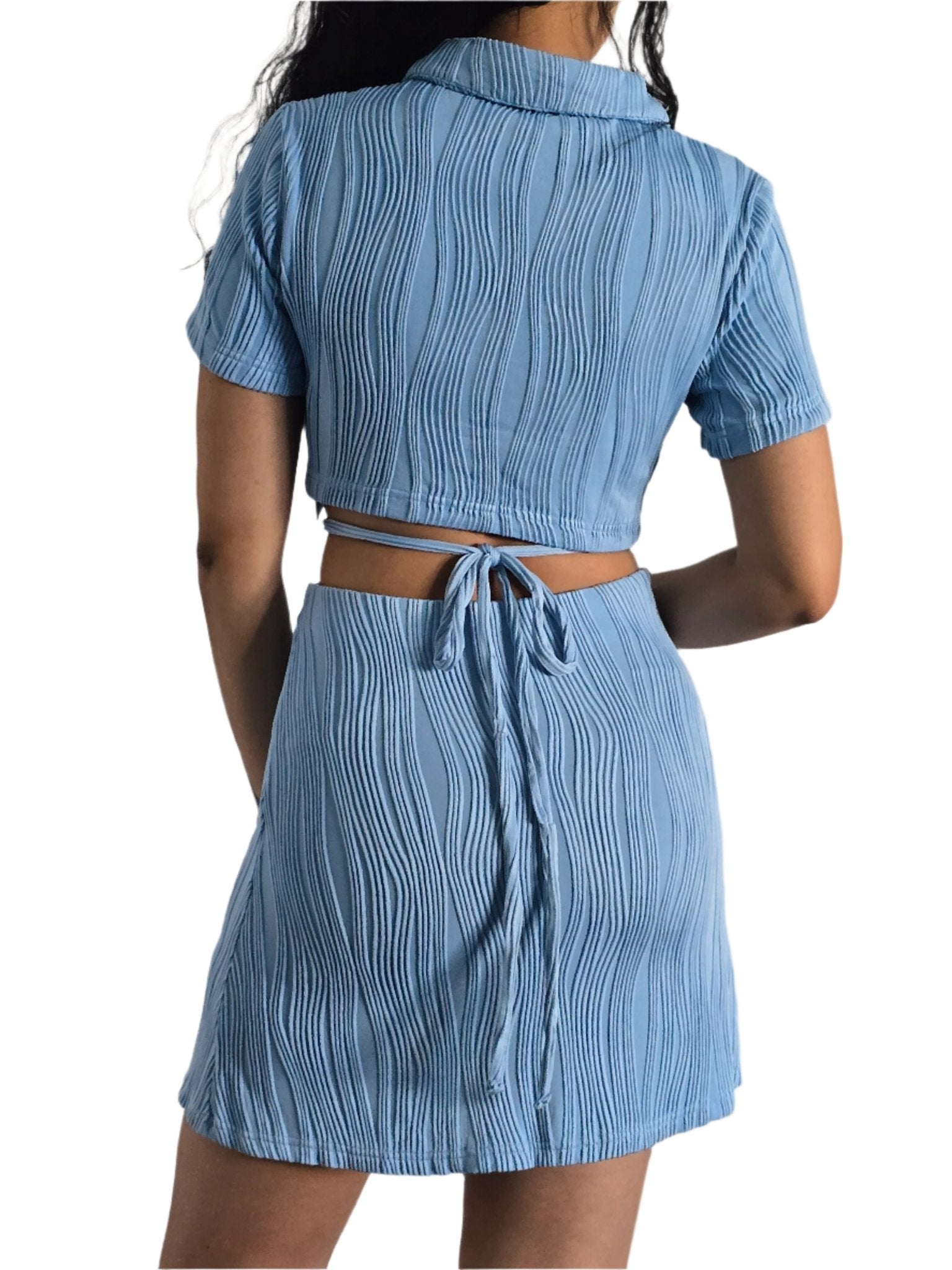Solid Elegant Shirred Two-Piece Set – Chic Button Lapel Top & High Waist Skirt