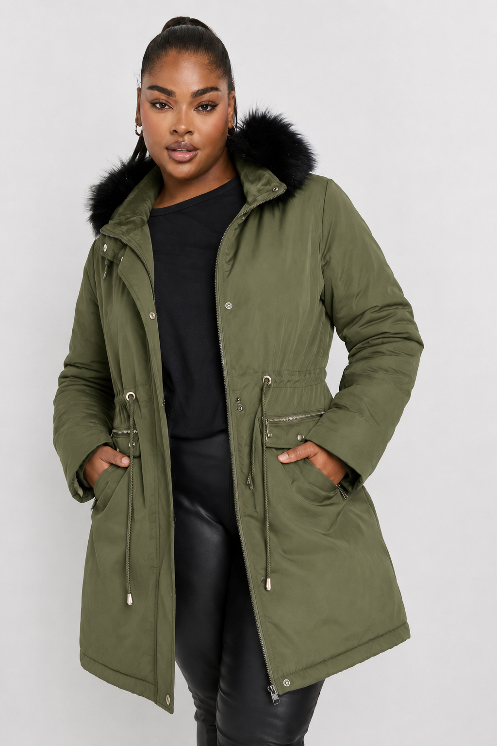 Women’s Winter Parka Jacket with Faux Fur Hood