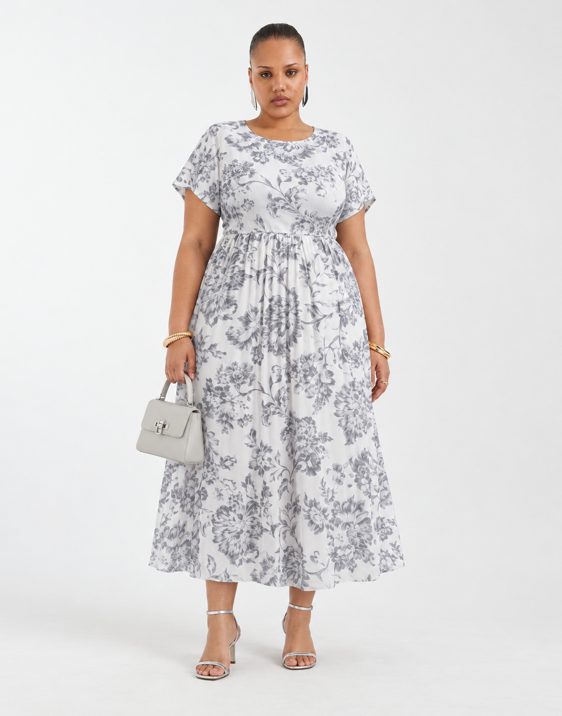 Floral Pleated Belted Midi Dress