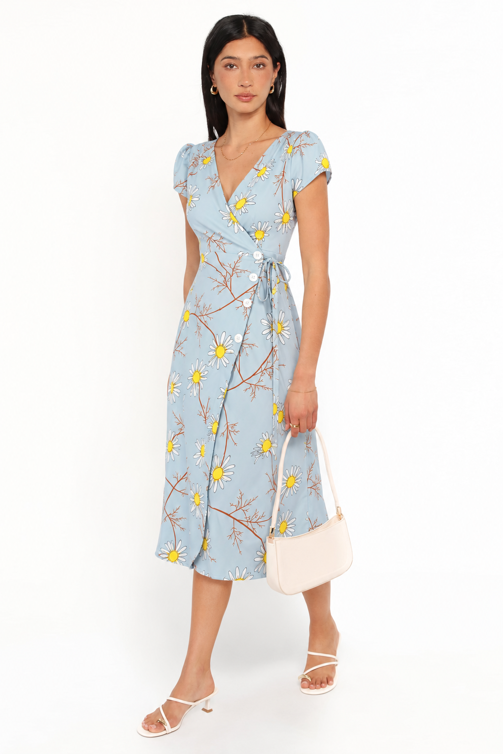 Floral Wrap Button Midi Dress