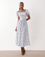 Ditsy Floral Square-Neck Midi Dress
