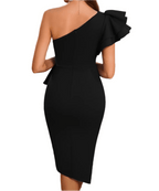 Chic Ruffled One-Shoulder Dress – Classy Wrap Hem Design