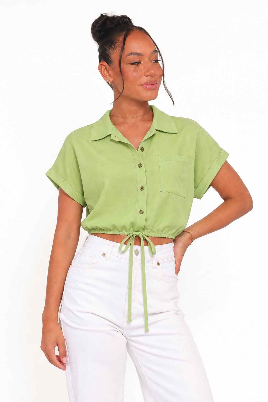 Modern Button-Front Cropped Shirt