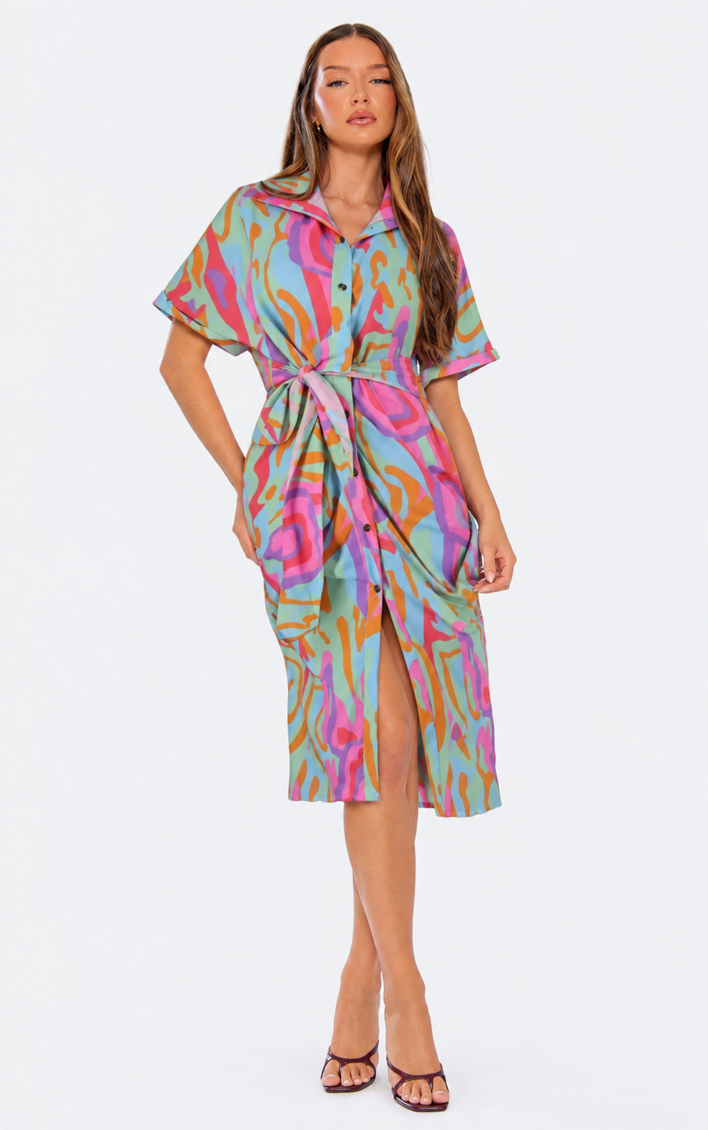 Artisan Print Self-Belt Dress