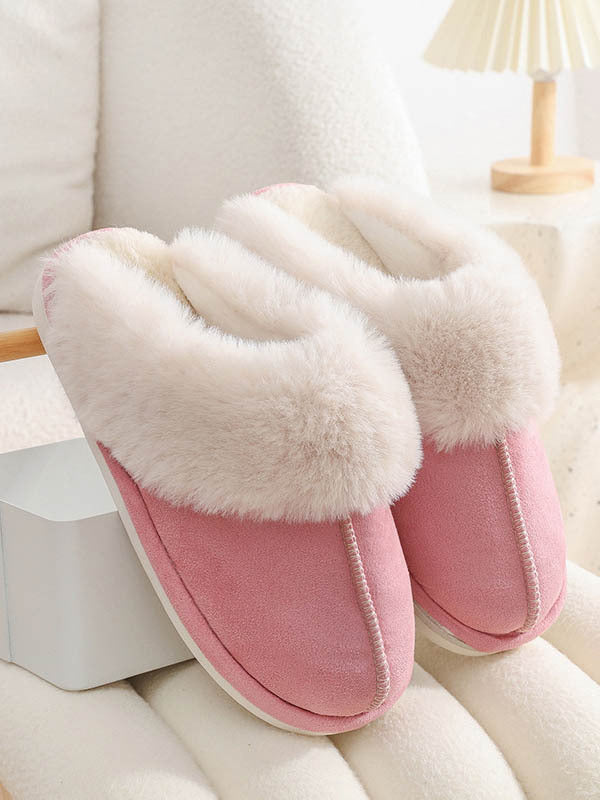 Faux Fur Trim Slippers – Ultra Soft Cozy Slip-On Shoes