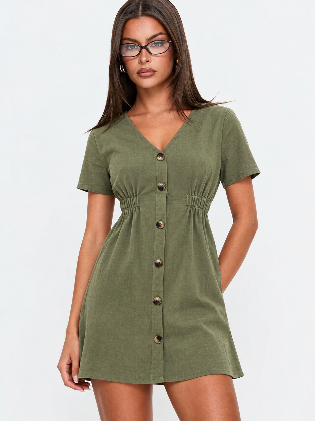 High Waist Gathered Empire Mini Dres