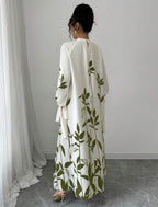 Flowy Long Sleeve Maxi Dress with Leaf Print