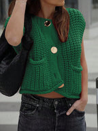 Knitted Sleeveless Cardigan with Front Pockets