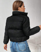 Fleece Lined Puffer Jacket – Cropped Warm Zip Winter Coat
