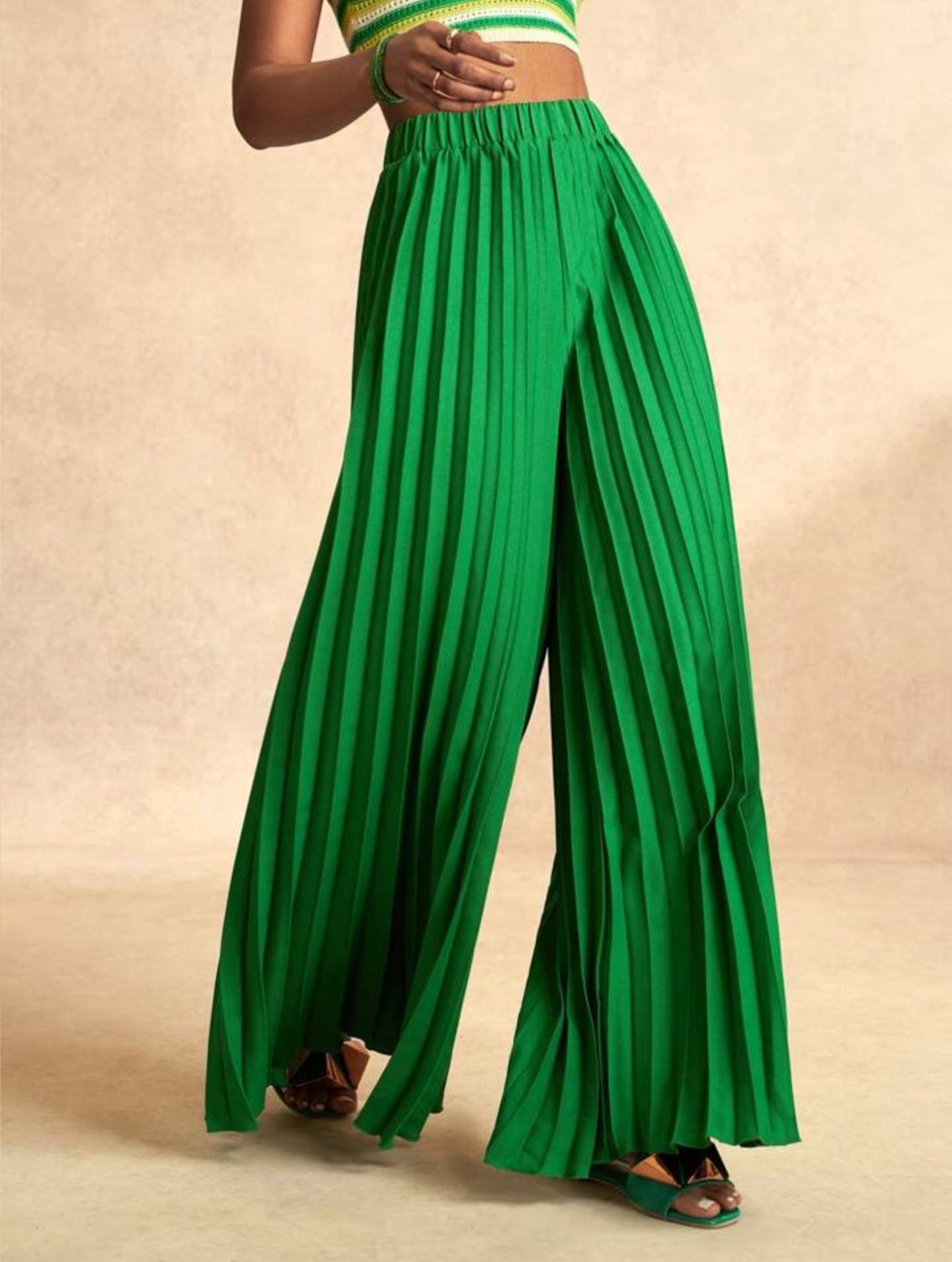 High Waist Pleated Wide Leg Pant