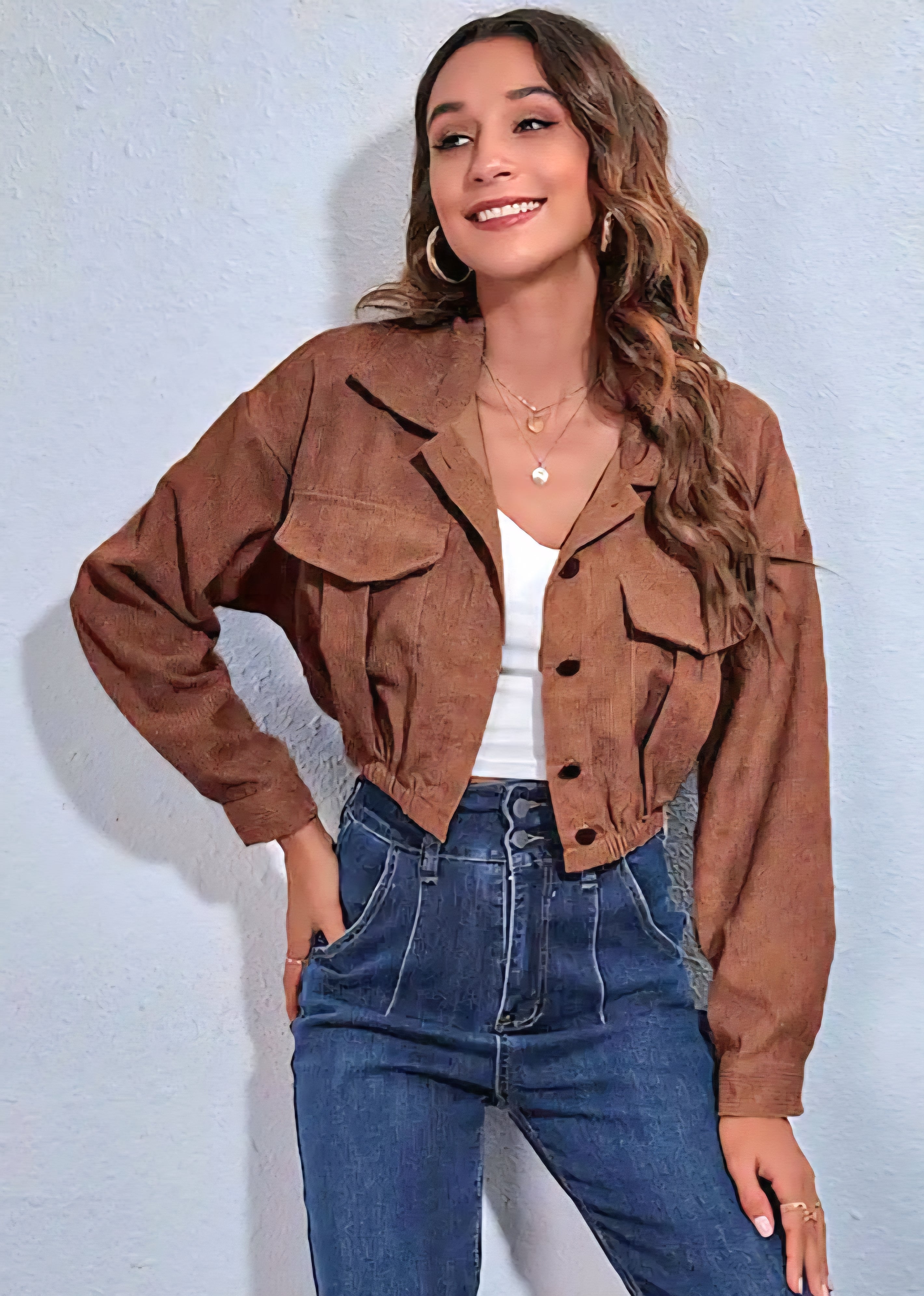 Cropped Thin Jacket Coat Corduroy Jacket