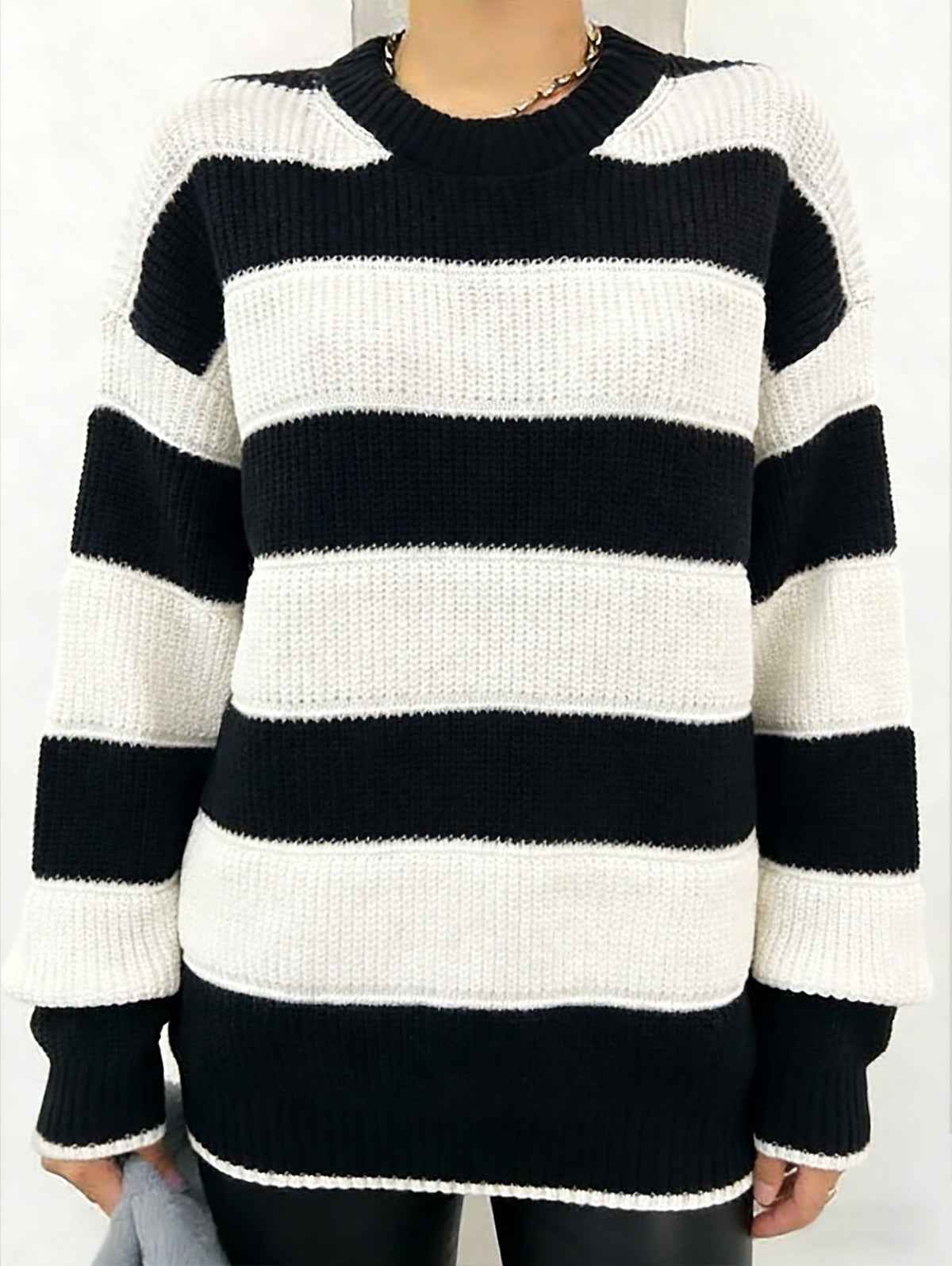 Oversized Striped Chunky Knit Sweater for Women