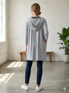 Open Front Drop Shoulder Overlay  Coat with hoodie